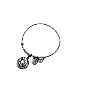 Alex and Ani Daughter Daisy Charm Bangle Bracelet Silver Tone Expandable